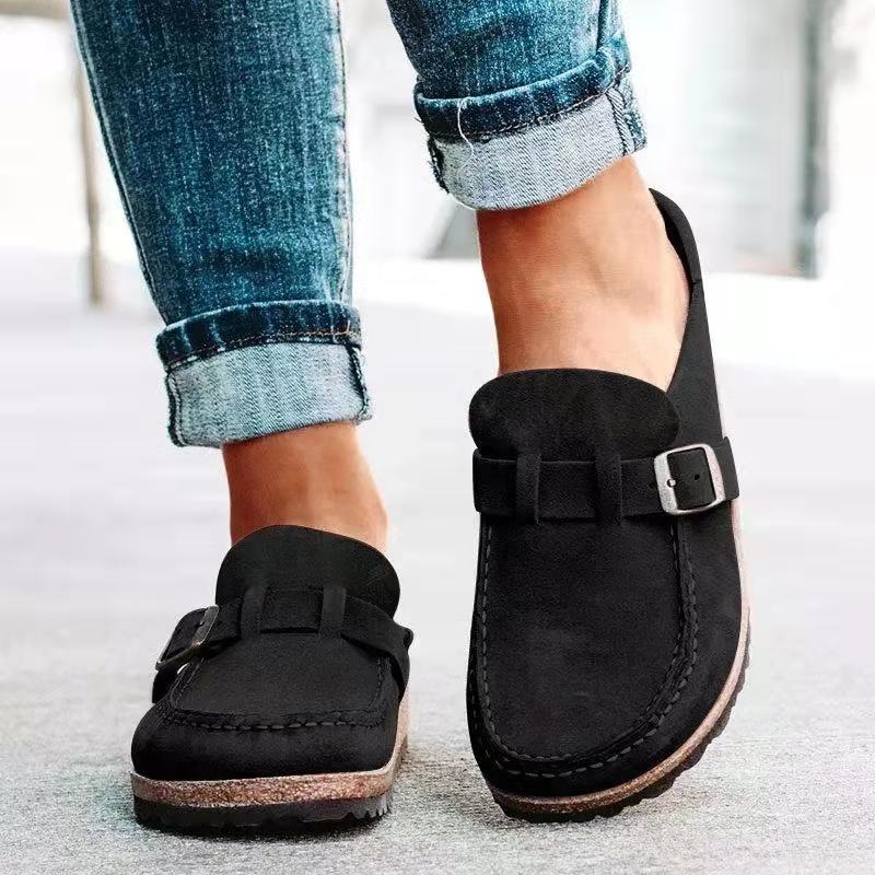 Tessa | Women’s Mule Sandals – Suede Look with Buckle Strap & Low Heel