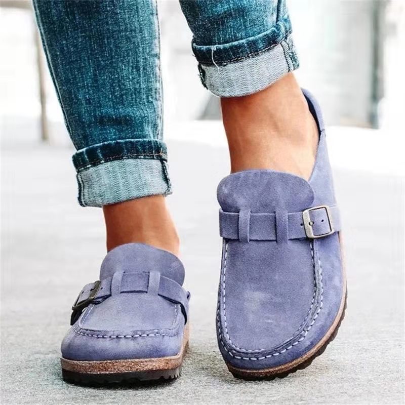 Tessa | Women’s Mule Sandals – Suede Look with Buckle Strap & Low Heel