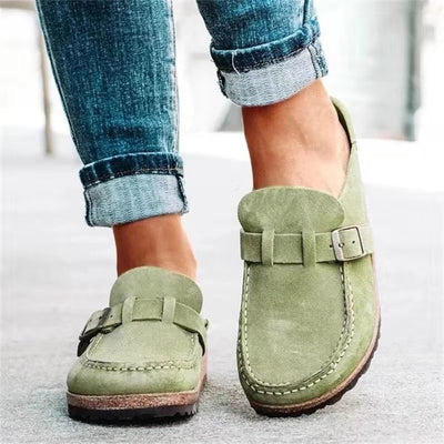 Tessa | Women’s Mule Sandals – Suede Look with Buckle Strap & Low Heel