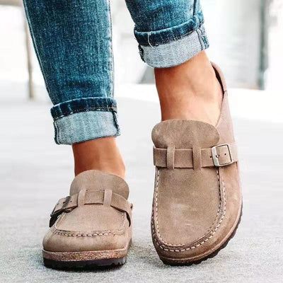 Tessa | Women’s Mule Sandals – Suede Look with Buckle Strap & Low Heel