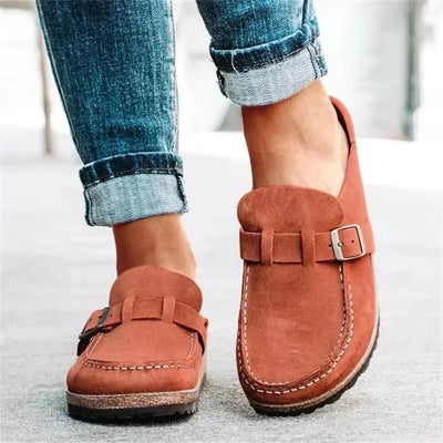 Tessa | Women’s Mule Sandals – Suede Look with Buckle Strap & Low Heel
