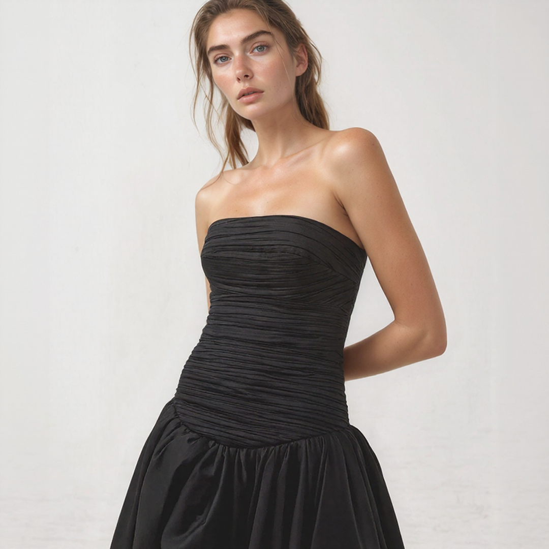 Anita | Flared Long Dress – Straight Neckline and Voluminous Hem