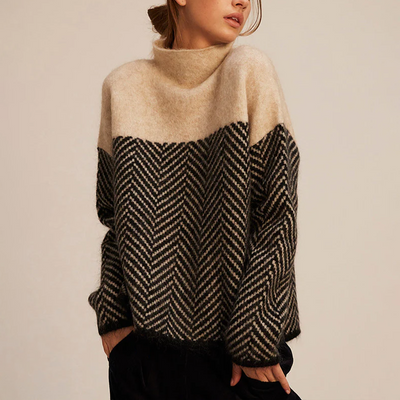 Arla | Women’s Cashmere Turtleneck Sweater – Warm, Relaxed Fit with Chevron Pattern