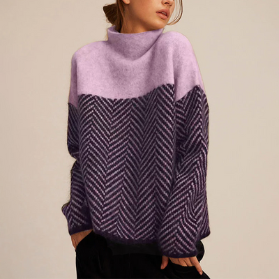 Arla | Women’s Cashmere Turtleneck Sweater – Warm, Relaxed Fit with Chevron Pattern