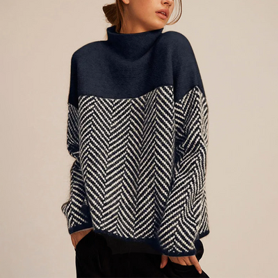 Arla | Women’s Cashmere Turtleneck Sweater – Warm, Relaxed Fit with Chevron Pattern