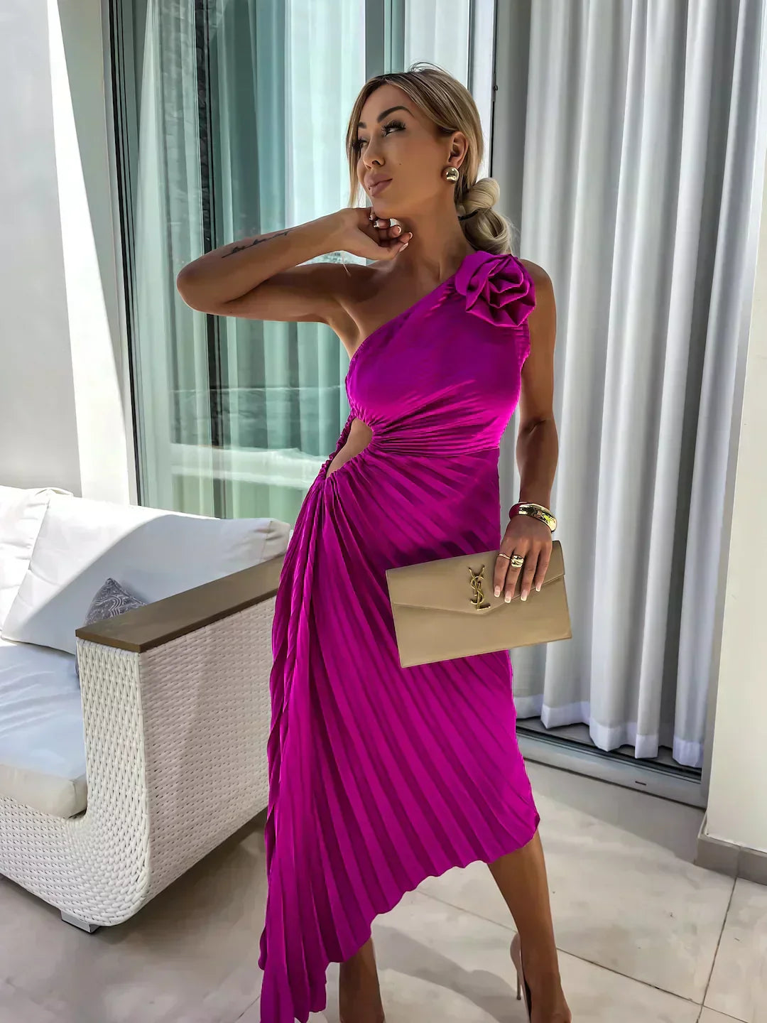 Mandy | Women’s One-Shoulder Pleated Maxi Dress