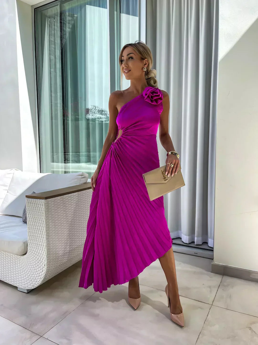 Mandy | Women’s One-Shoulder Pleated Maxi Dress