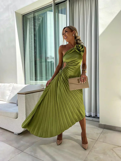 Mandy | Women’s One-Shoulder Pleated Maxi Dress