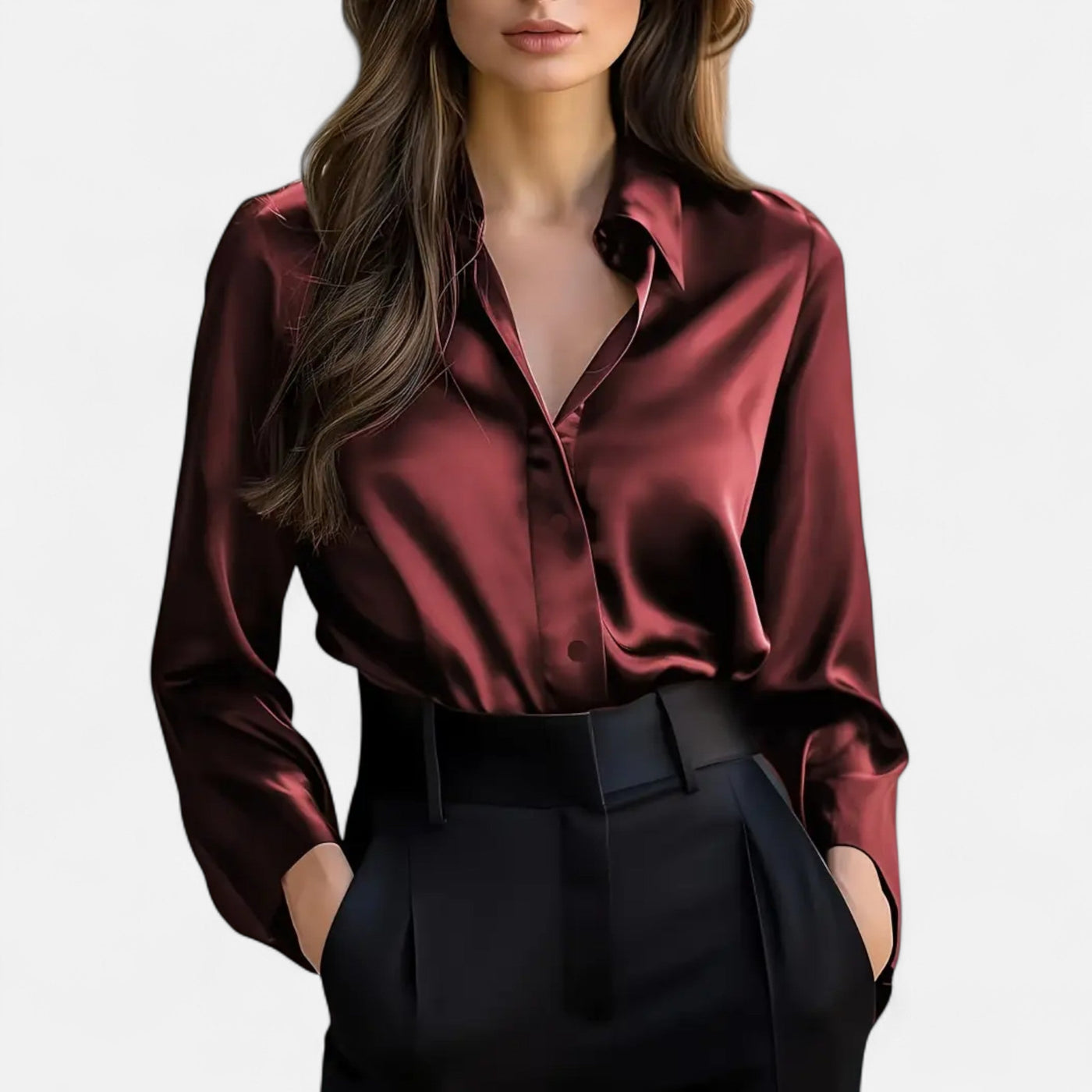 Winifred | Women’s Satin Blouse – Long Sleeve Elegance