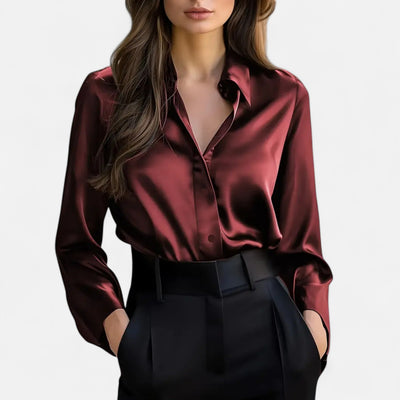 Winifred | Women’s Satin Blouse – Long Sleeve Elegance