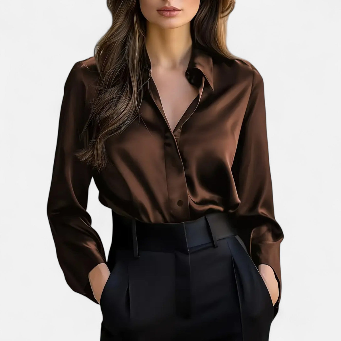 Winifred | Women’s Satin Blouse – Long Sleeve Elegance