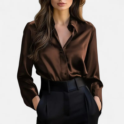 Winifred | Women’s Satin Blouse – Long Sleeve Elegance