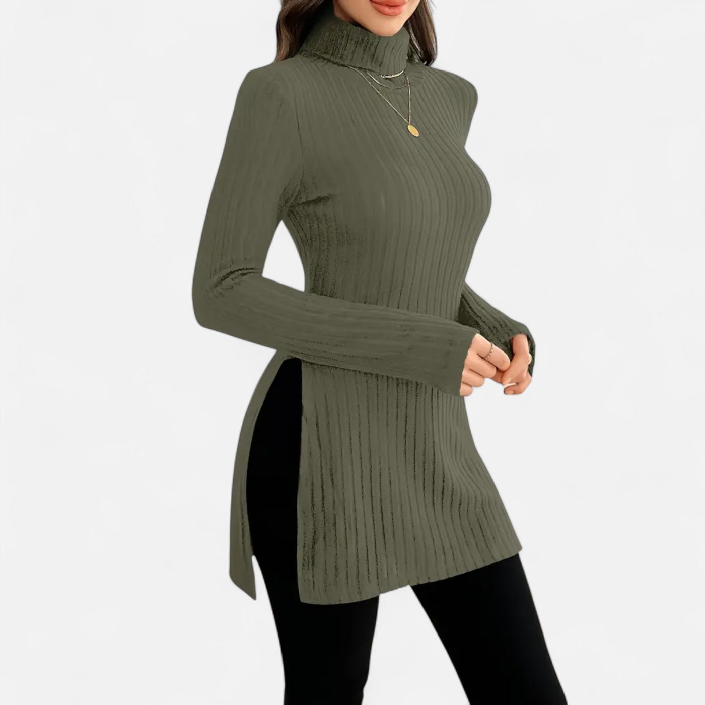 Yvette | Women’s Ribbed Sweater – Elegant High Neck Style