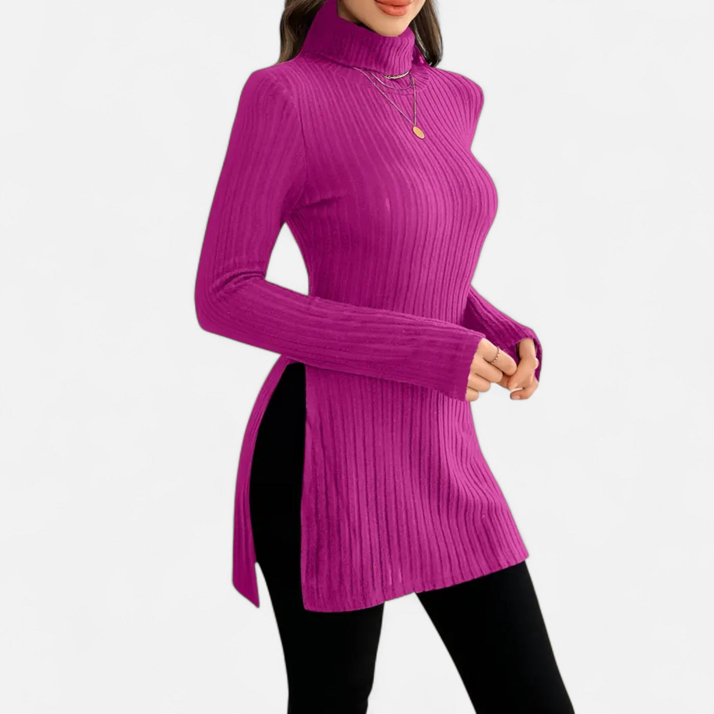 Yvette | Women’s Ribbed Sweater – Elegant High Neck Style