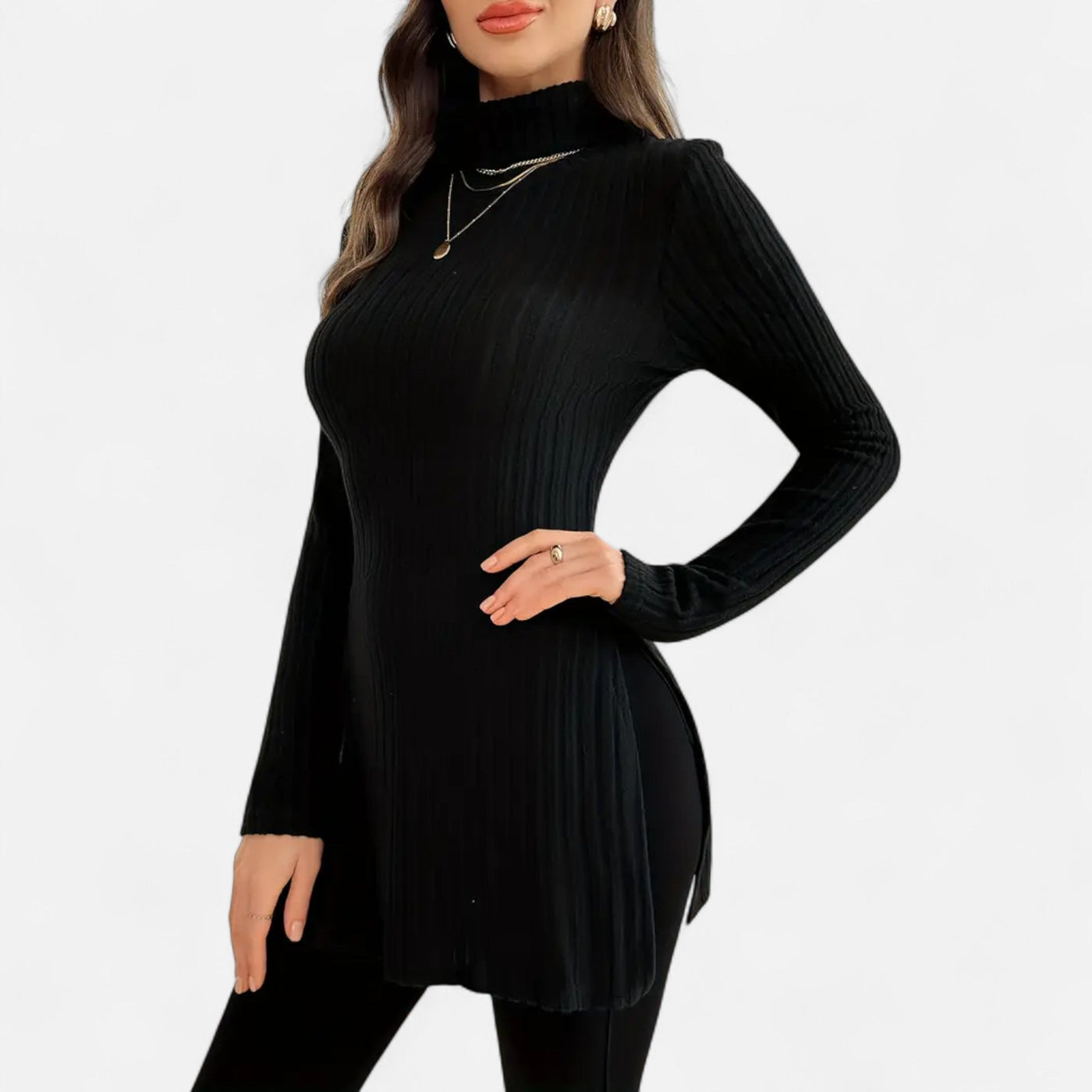 Yvette | Women’s Ribbed Sweater – Elegant High Neck Style