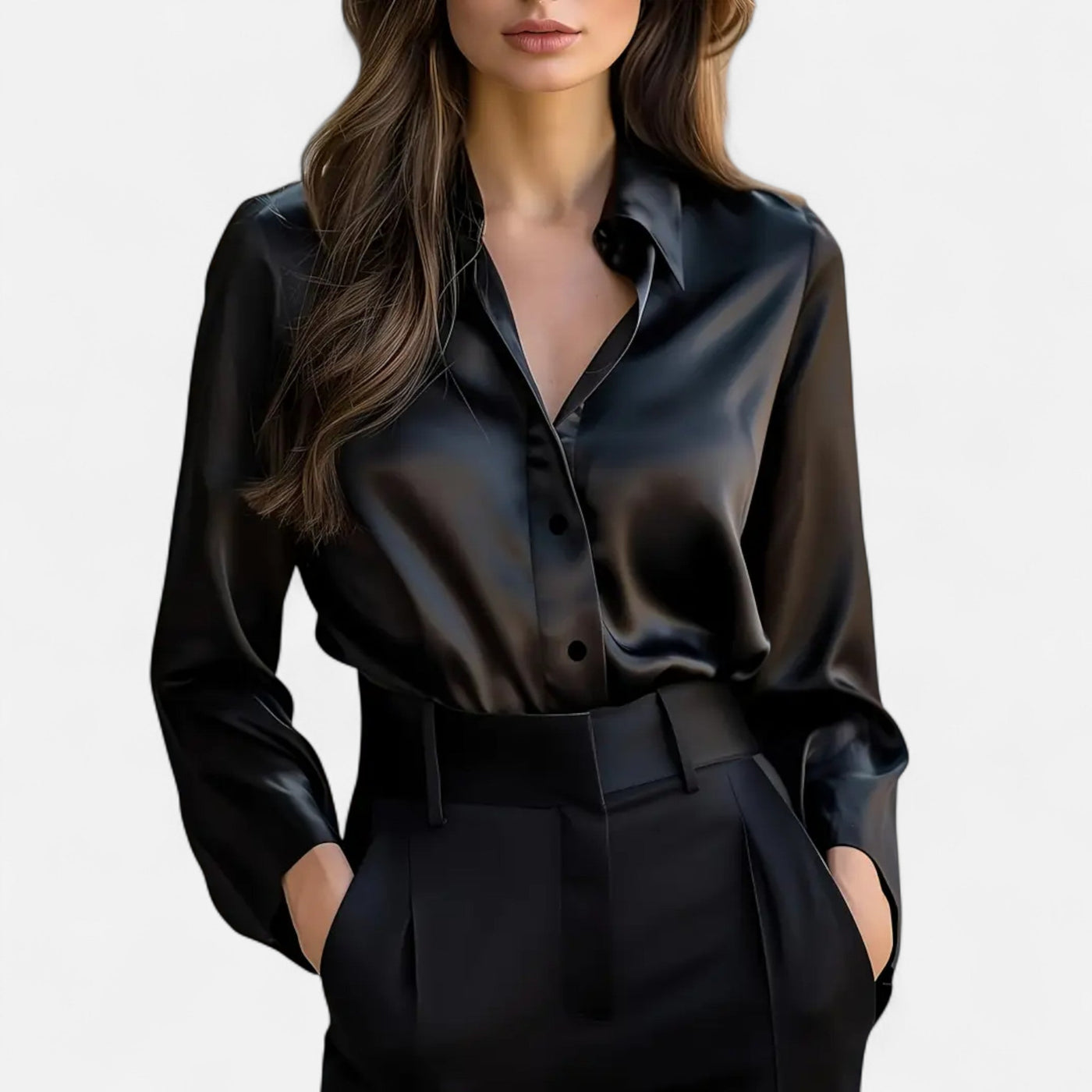 Winifred | Women’s Satin Blouse – Long Sleeve Elegance