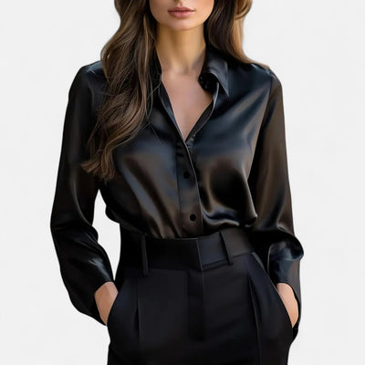 Winifred | Women’s Satin Blouse – Long Sleeve Elegance