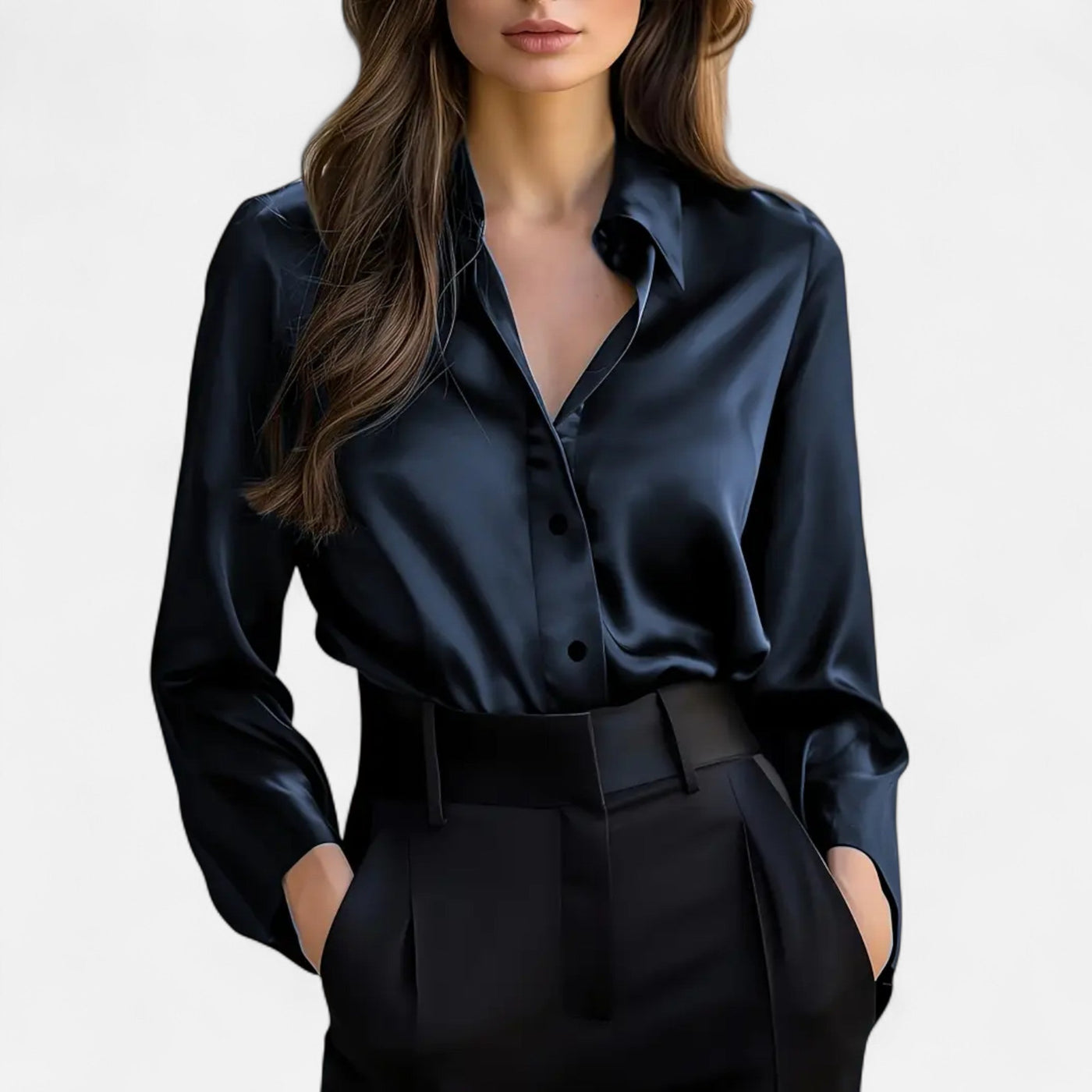 Winifred | Women’s Satin Blouse – Long Sleeve Elegance