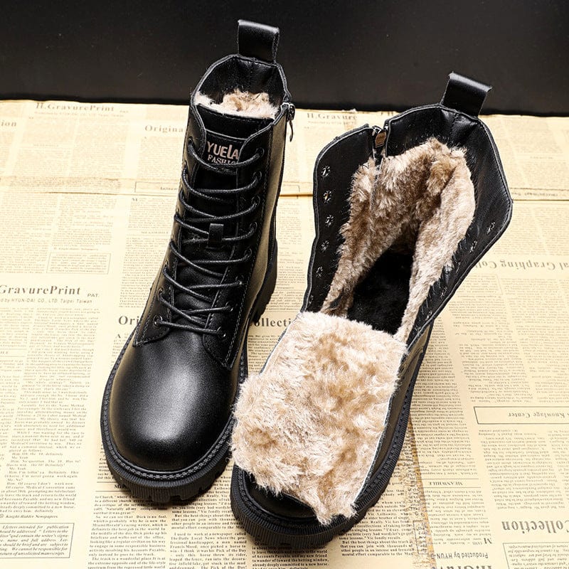 Vera | Women’s Timeless Black Leather Boots with Fur Lining